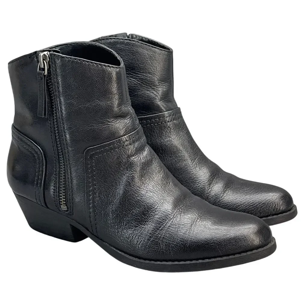 Nine West Black Leather Western Side Zip Ankle Bootie Women 7.5